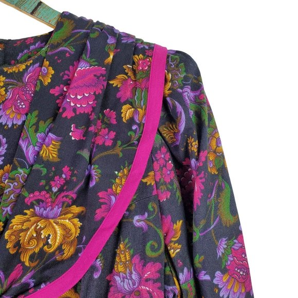 Vintage Chel'sea Floral Midi Dress w/ Draped Bow Neckline, Sz 18WP - Picture 5 of 11